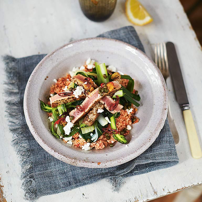 tonijn met siciliaanse couscous van jamie oliver recept - food and