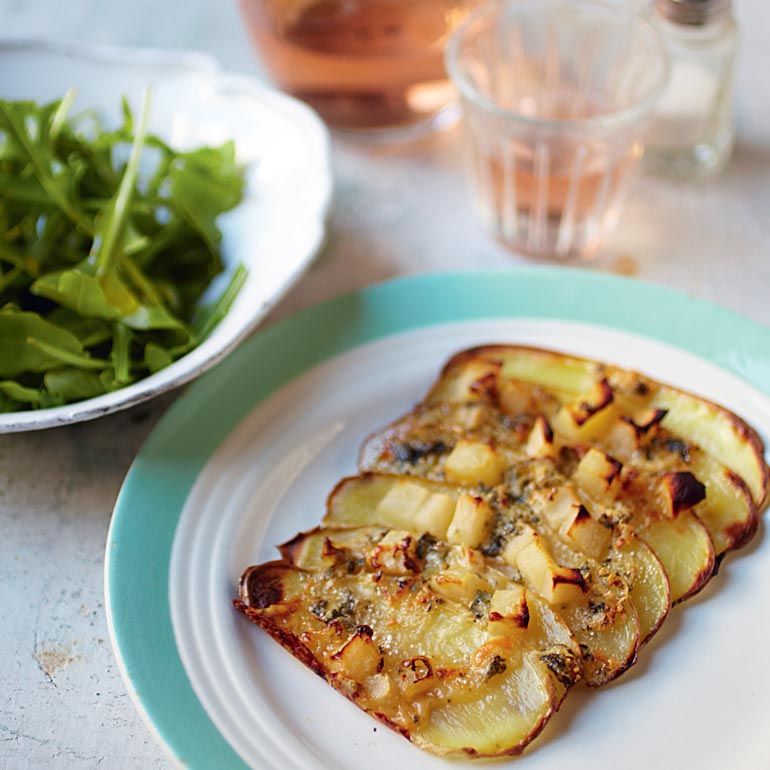 Aardappelgalette met roquefort & peer