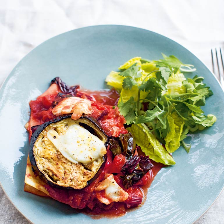 Lasagne met snijbiet en aubergine