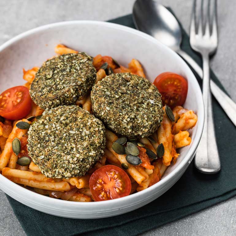 Pasta met aubergine beignets