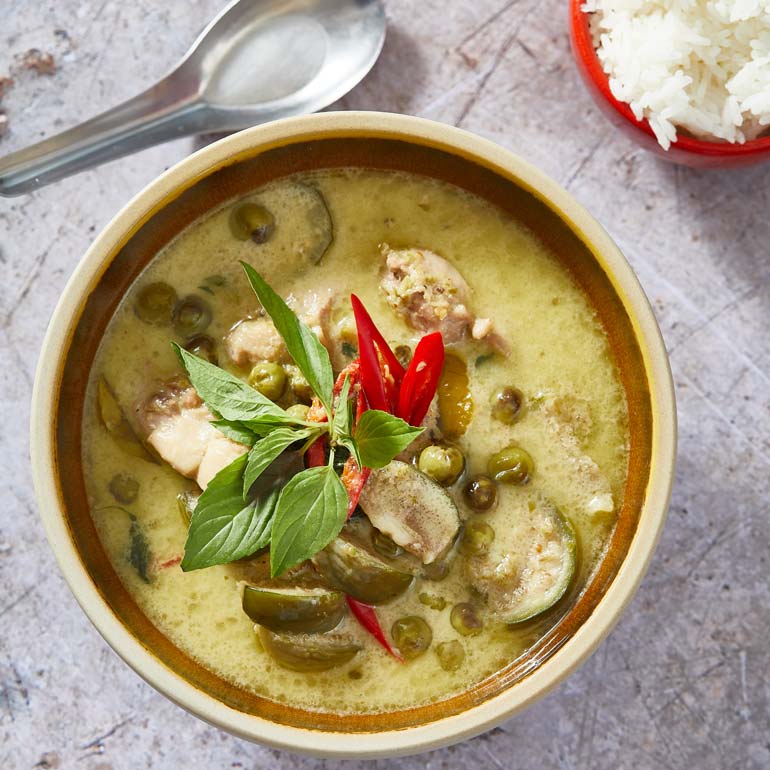 Vleien Verzorgen Verdorren Groene curry met kip