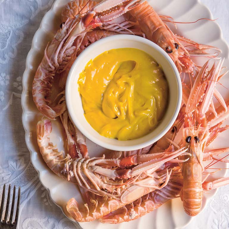 Langoustines met saffraan mayonaise