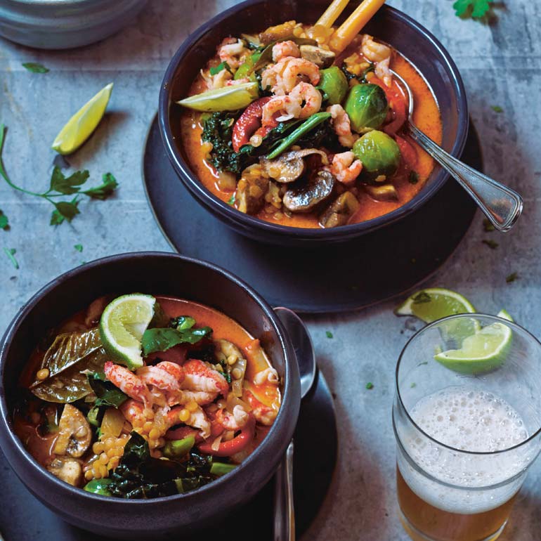 Linzencurry met cavalo nero & rivierkreeftjes