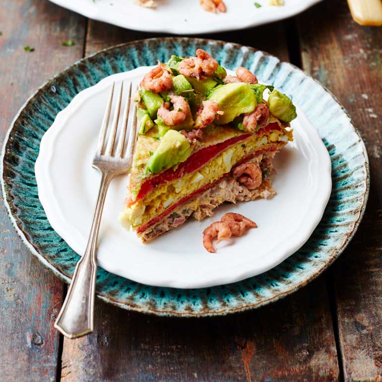 Pannenkoek zalm, tonijn en garnalen