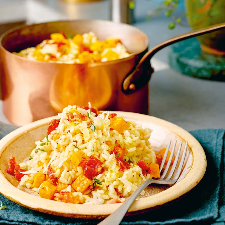 Risotto met pompoen en pancetta