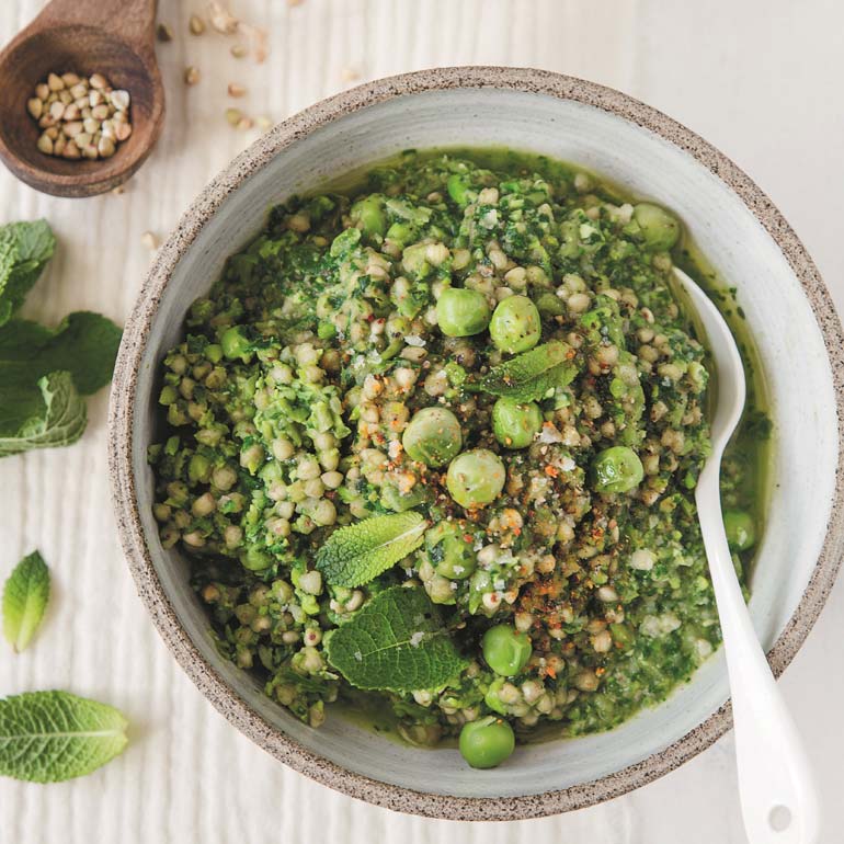 Risotto van boekweit met doperwtjes