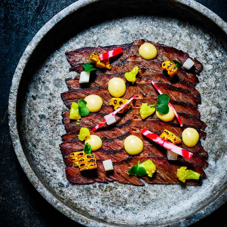 Smoked beef rib carpaccio