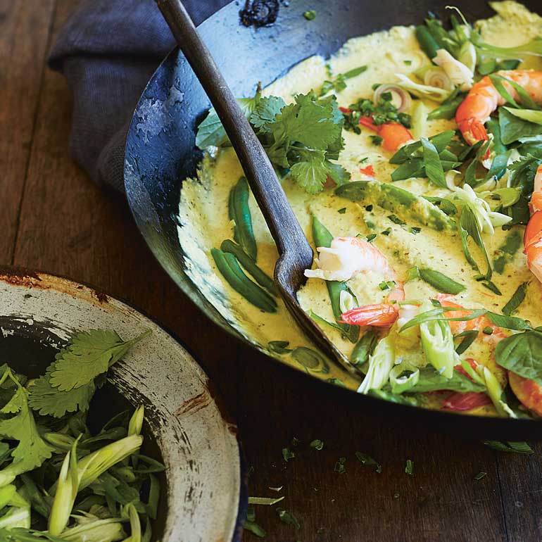 Thaise groene curry met garnalen