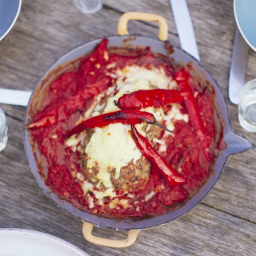 Gehaktbrood met spaghetti-saus