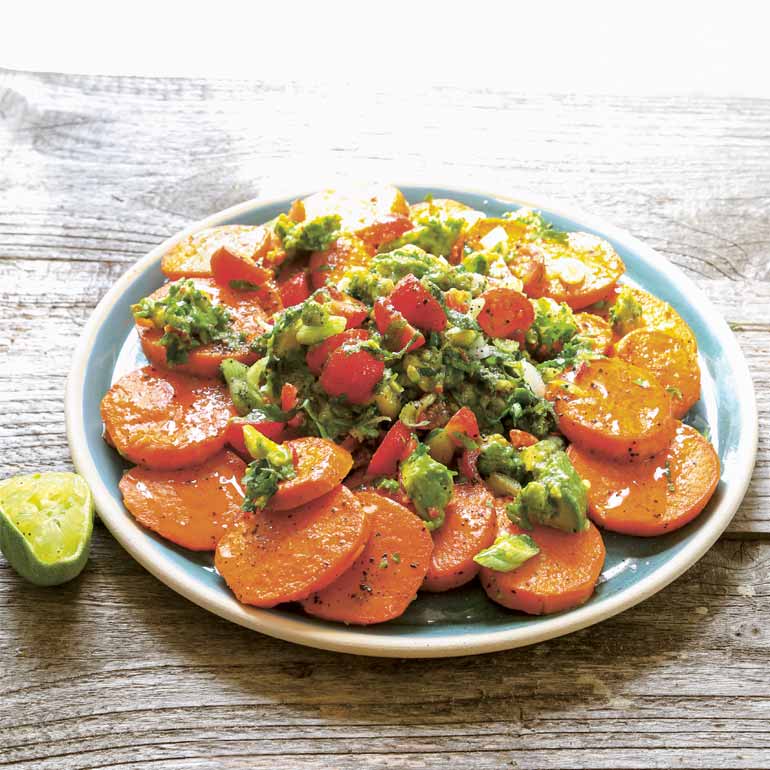 Zoete-aardappels uit de oven met guacamole