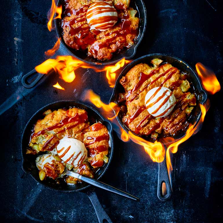 Smoked caramel apple pecan cobbler