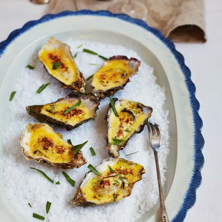 Gegratineerde oesters met sabayon