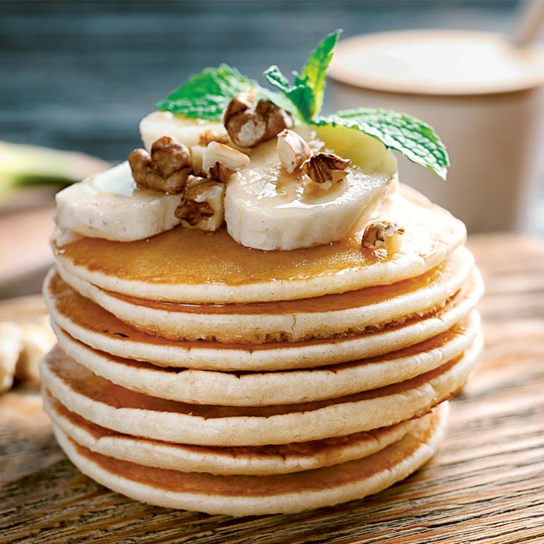 Fluffly bananen-pannenkoekjes met walnoten