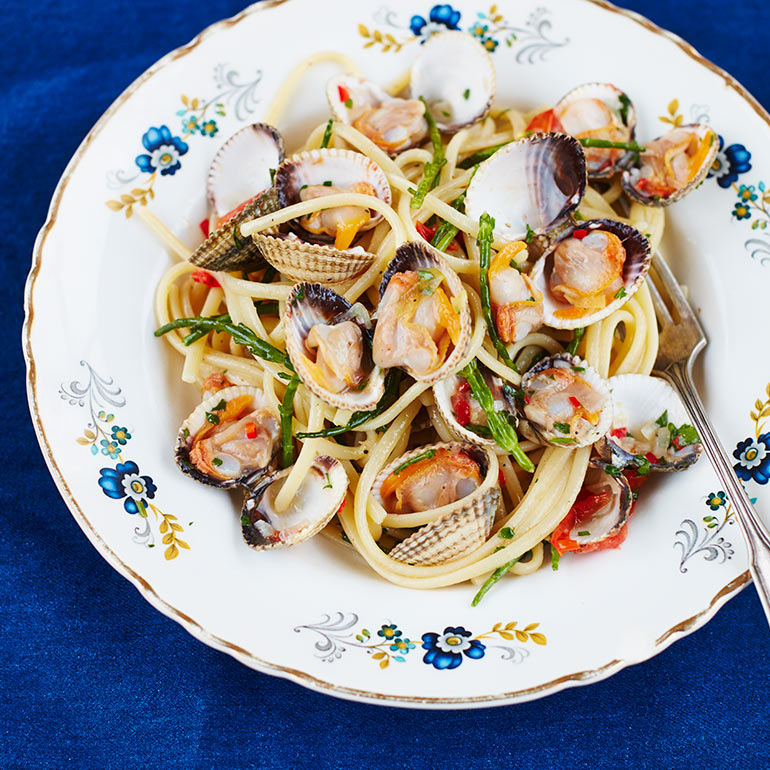 Pasta met kokkels & zeekraal