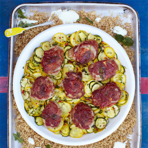 Krokante parma-filets met courgette