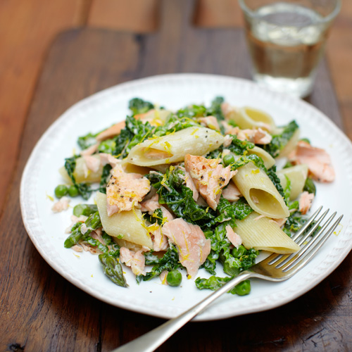 Penne met zalm & asperges