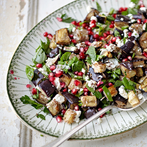 Aubergine met granaatappel & feta