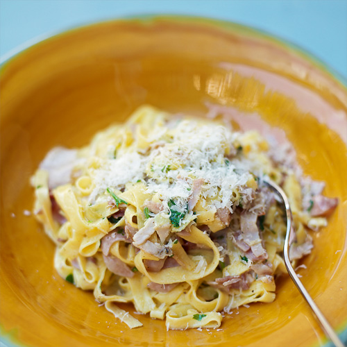 Fettuccine met ham en sojaroom