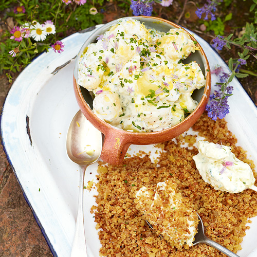 Aardappelsalade met spekpangrattato