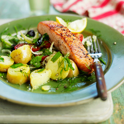 Gebakken zoute zalm met venkelsalade