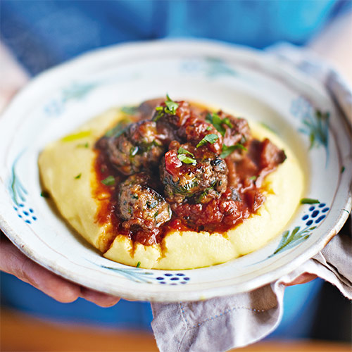 Gehaktballen met romige polenta