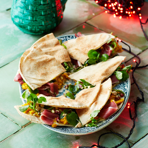 Flatbread met pompoenhummus 