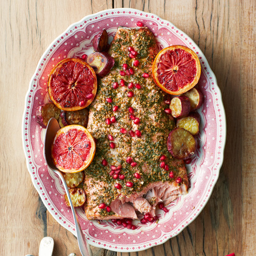 Zalmfilet uit de oven met granaatappel