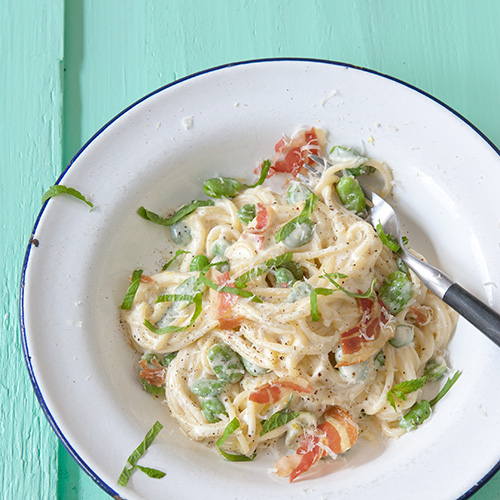 Tuinbonen met romige pasta