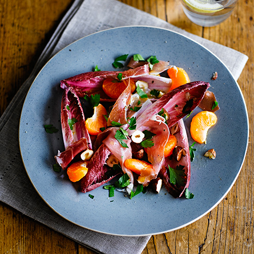 Roodlofsalade met ham & clementine