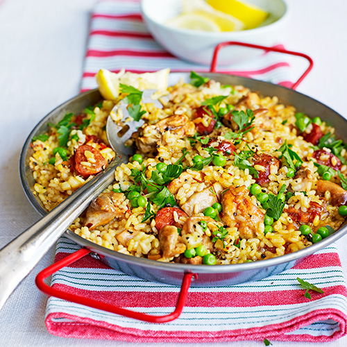 Paella met kip & chorizo