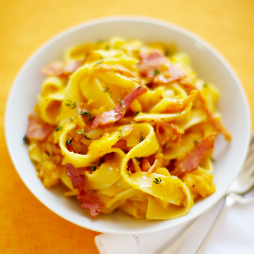 Pasta met pompoen & ham