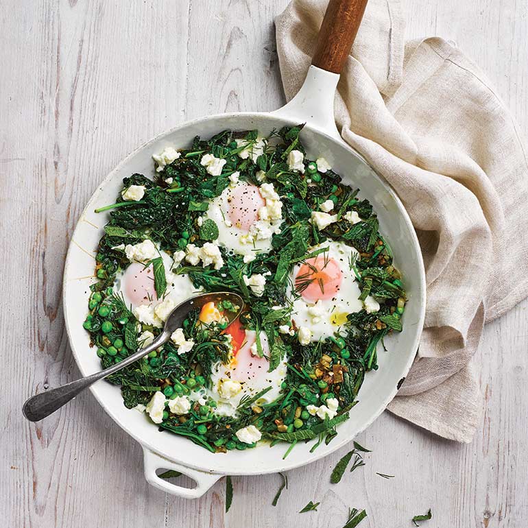 Groene shaksuka met spinazie & feta