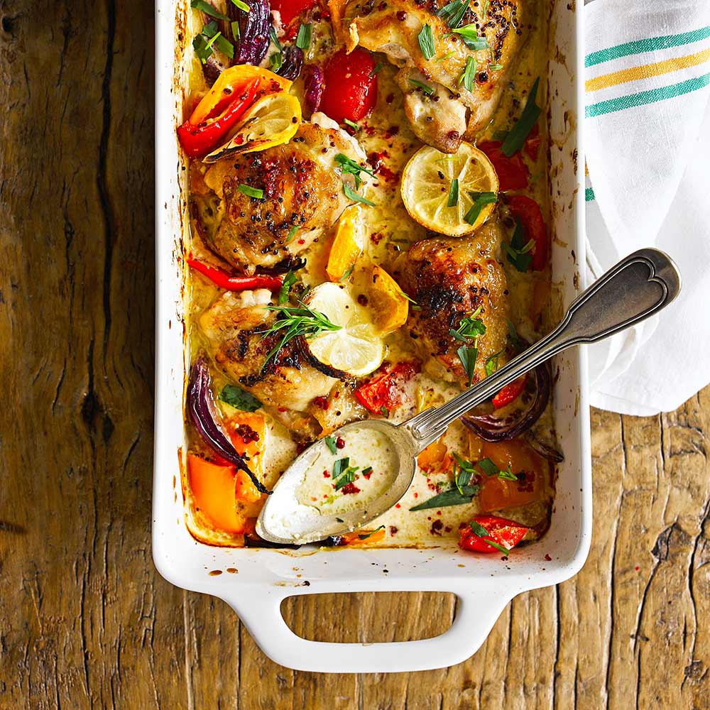 Traybake met kip, paprika & citroen