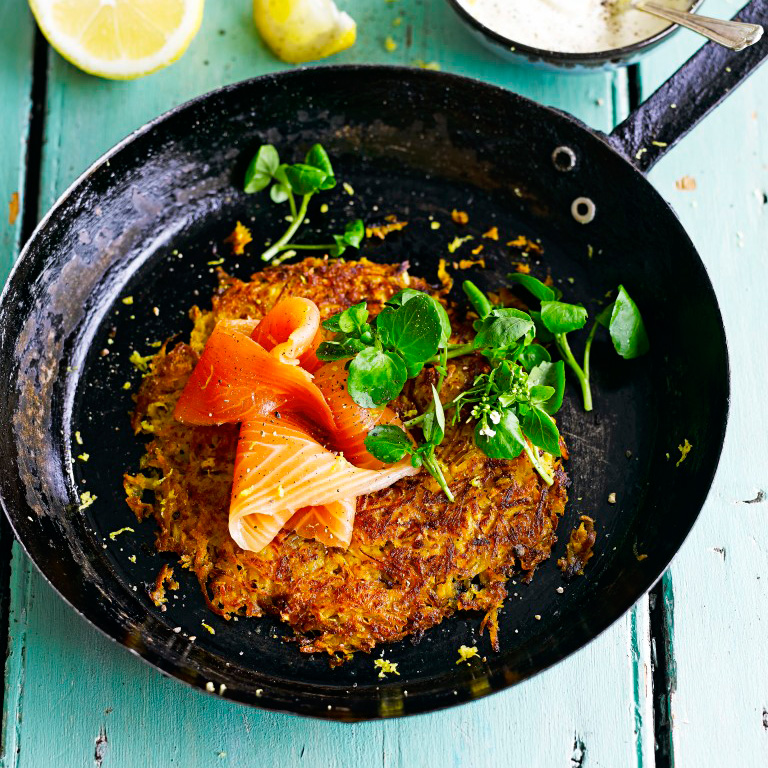 Zoete aardappel rösti met zalm