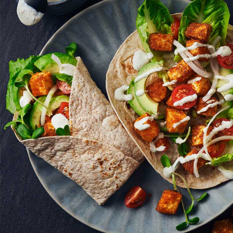 Vegetarische fajita wraps met crispy selderij