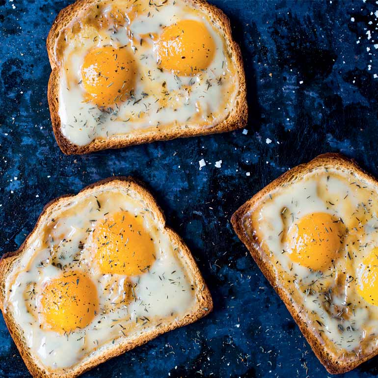 Vegan sunny sides up toast