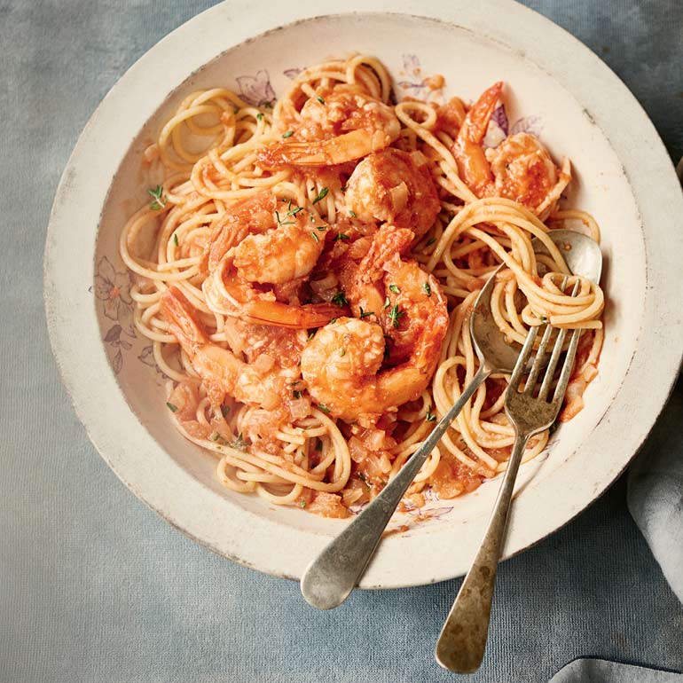 Spaghetti met Provinciaalse garnalen