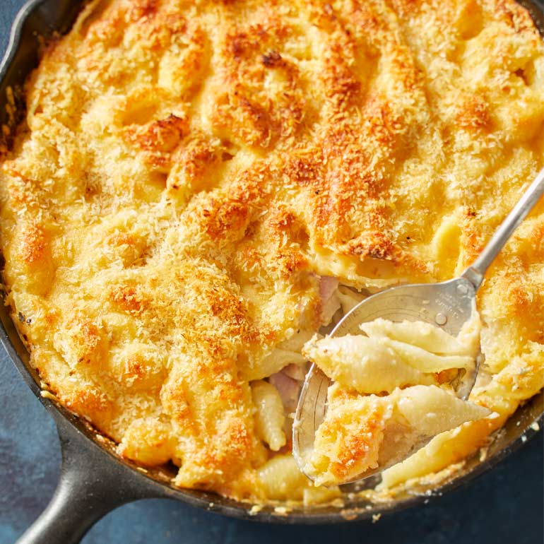 Mac and cheese met gerookte kalkoen