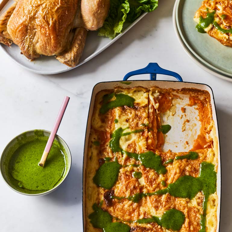 Zoete aardappel gratin met jalapeño