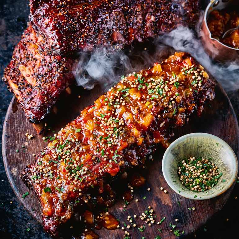 Crunchy Bourbon peach ribs