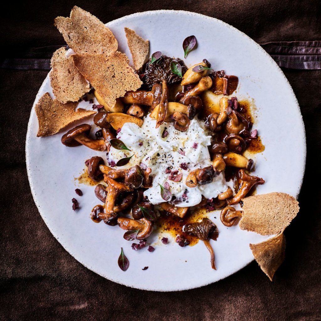 Burrata met paddenstoelen